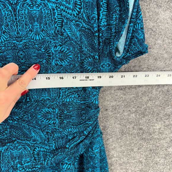 Ann Taylor Dress Women L Large Blue Geometric Sheath Midi Lined Short Sleeve - Picture 5 of 7